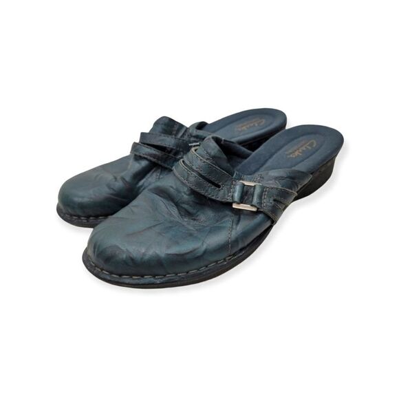 Clarks Shoes - Blue Leather Clarks Mule